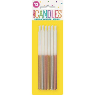 12 Pack Metallic Dipped Candles - 13cm - The Base Warehouse