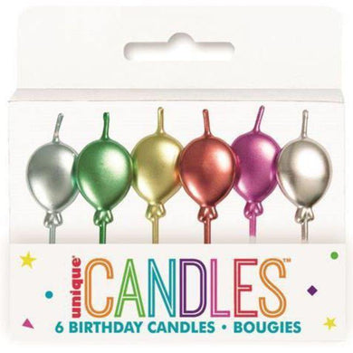 6 Pack Metallic Balloon Pick Candles - The Base Warehouse