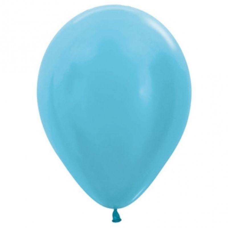50 Pack Satin Pearl Caribbean Blue Latex Balloons - 12cm - The Base Warehouse