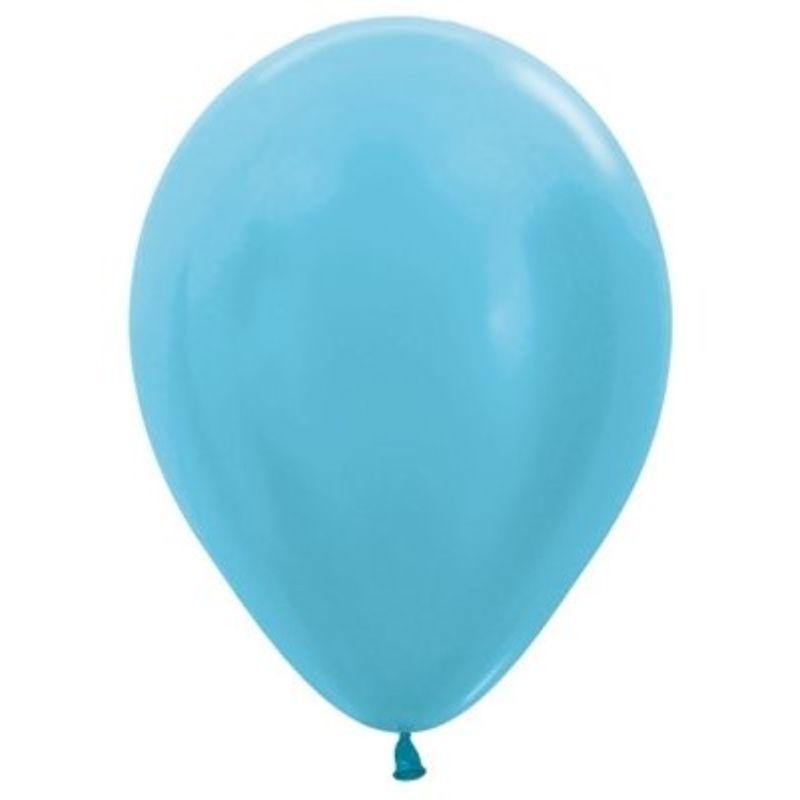 25 Pack Satin Pearl Caribean Blue Latex Balloons - 30cm - The Base Warehouse