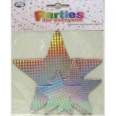 9 Pack Assorted Size Silver Laser Stars - The Base Warehouse