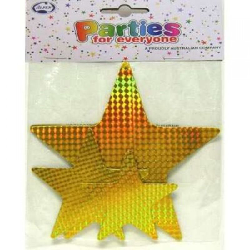 9 Pack Assorted Size Gold Laser Stars