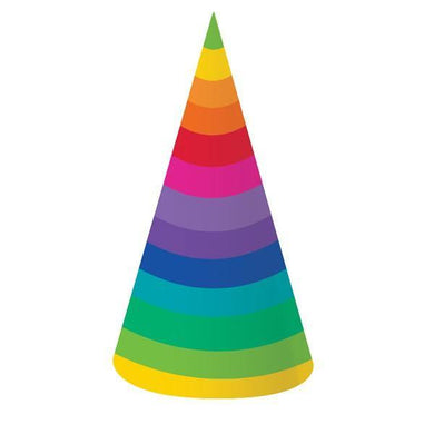 8 Pack Rainbow Cone Shape Hats - 18cm - The Base Warehouse