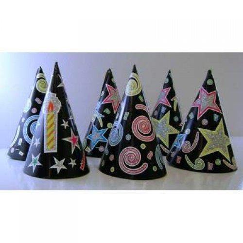 6 Pack Black and Glitter Cone Hat