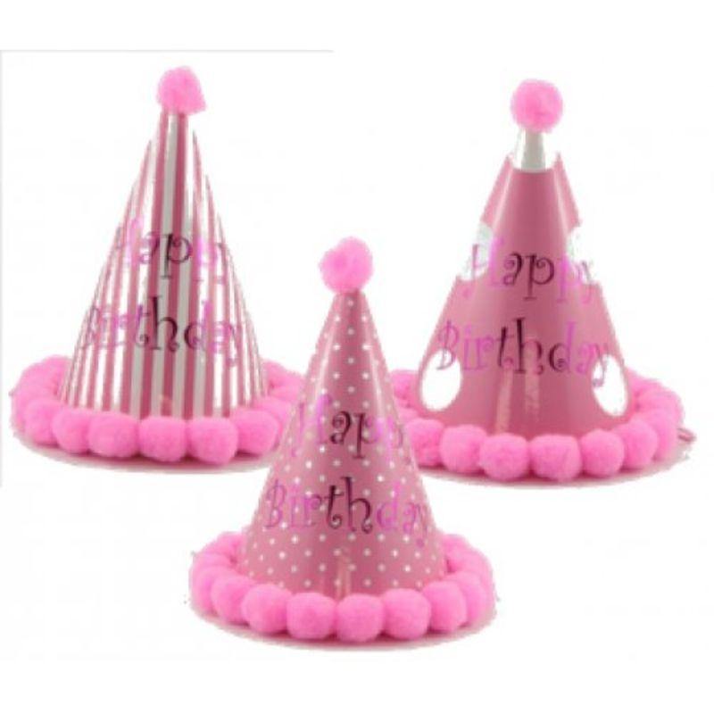 Pink Pom Pom Cone Hats - The Base Warehouse