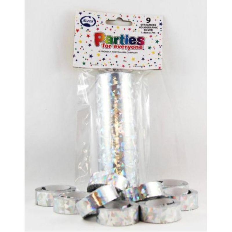 9 Pack Silver Holographic Streamers - 7m - The Base Warehouse