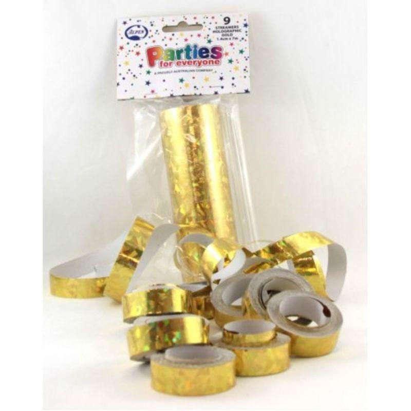 9 Pack Gold Holographic Streamers - 7m