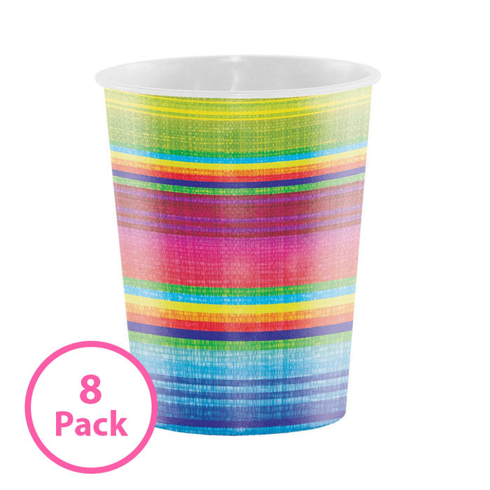 8 Pack Mexican Serape Print Party Cups - 470ml