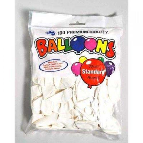 100 Pack White Latex Balloons - 30cm - The Base Warehouse