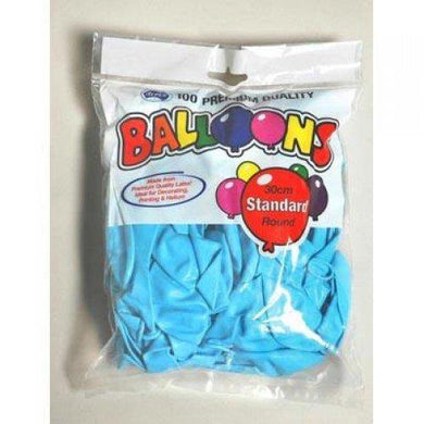 100 Pack Light Blue Latex Balloons - 30cm - The Base Warehouse