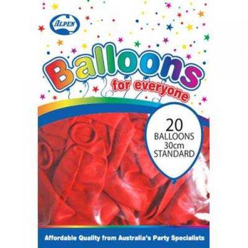 20 Pack Red Latex Balloons - 30cm
