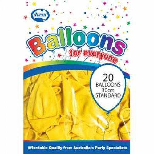 20 Pack Yellow Latex Balloons - 30cm