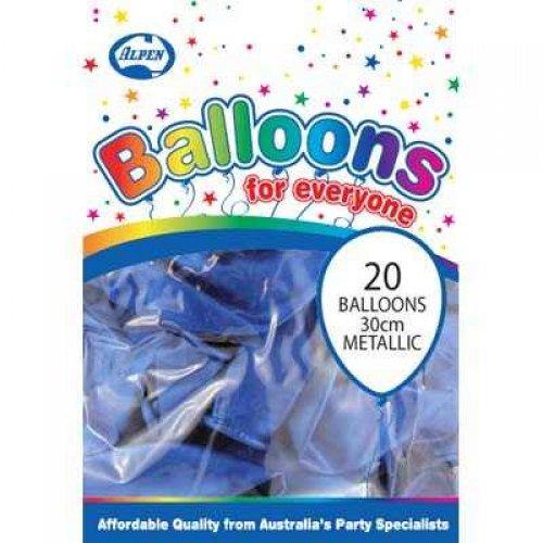 20 Pack Metallic Blue Latex Balloons - 30cm