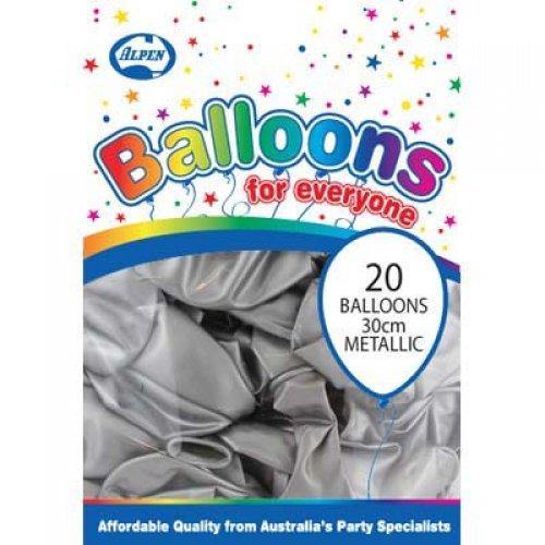 20 Pack Metallic Silver Latex Balloons - The Base Warehouse