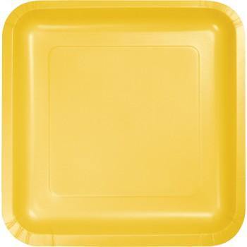 18 Pack School Bus Yellow Square Dinner Plates - 23cm