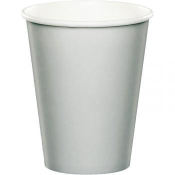 24 Pack Shimmering Silver Cups Paper - 266ml - The Base Warehouse