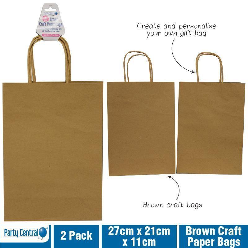 2 Pack Brown Craft Paper Bags - 27cm x 21cm x 11cm - The Base Warehouse