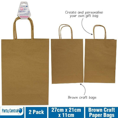 2 Pack Brown Craft Paper Bags - 27cm x 21cm x 11cm - The Base Warehouse