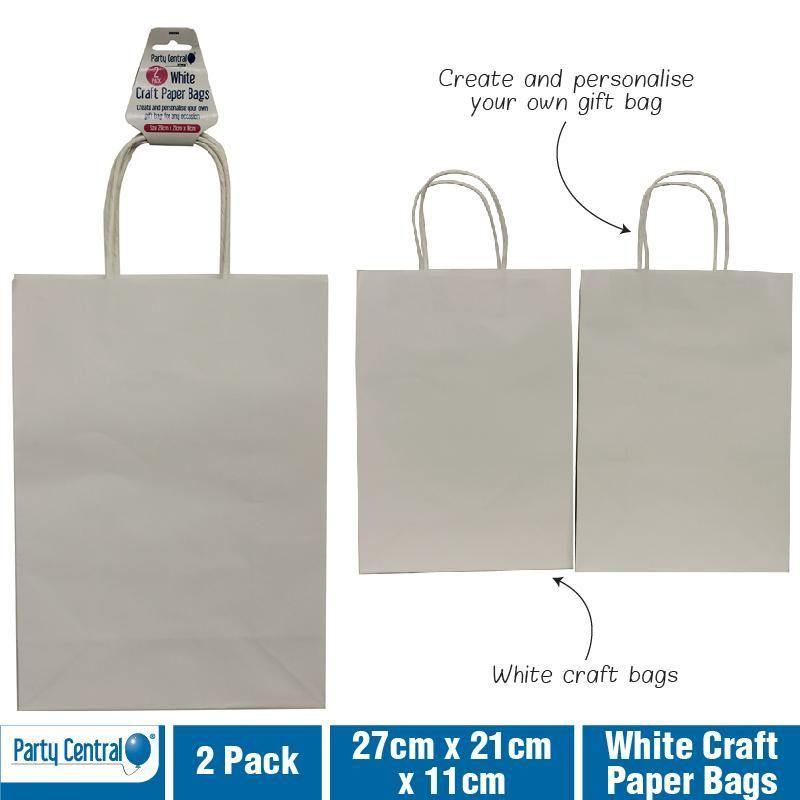 2 Pack White Craft Paper Bags - 27cm x 21cm x 11cm - The Base Warehouse