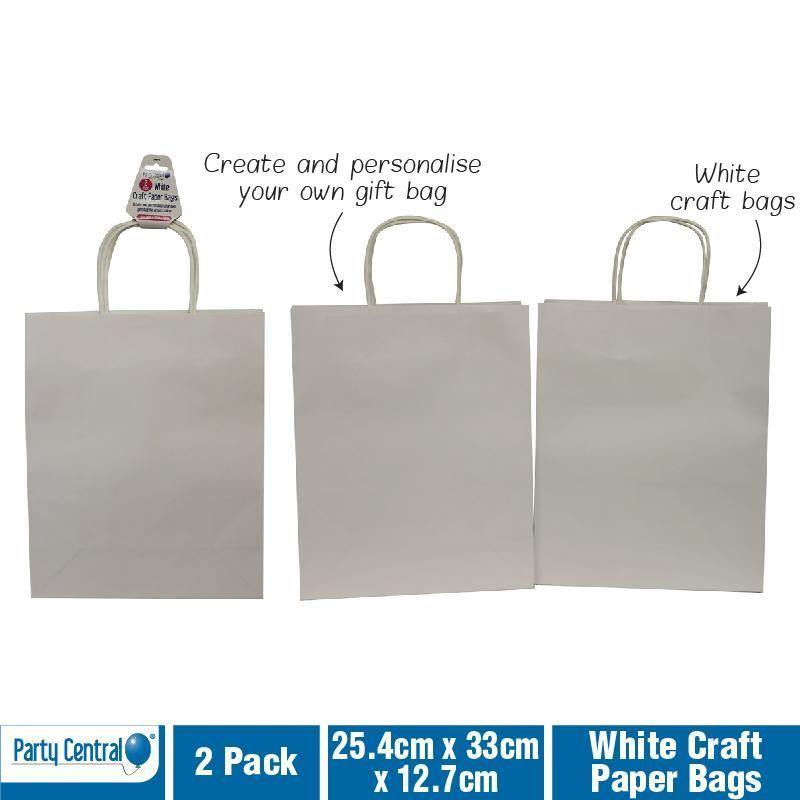 2 Pack White Craft Paper Bags - 25.4cm x 33cm x 12.7cm - The Base Warehouse