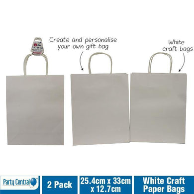 2 Pack White Craft Paper Bags - 25.4cm x 33cm x 12.7cm - The Base Warehouse