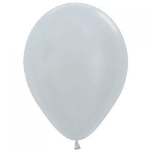 25 Pack Pearl Silver Latex Balloons - 30cm - The Base Warehouse