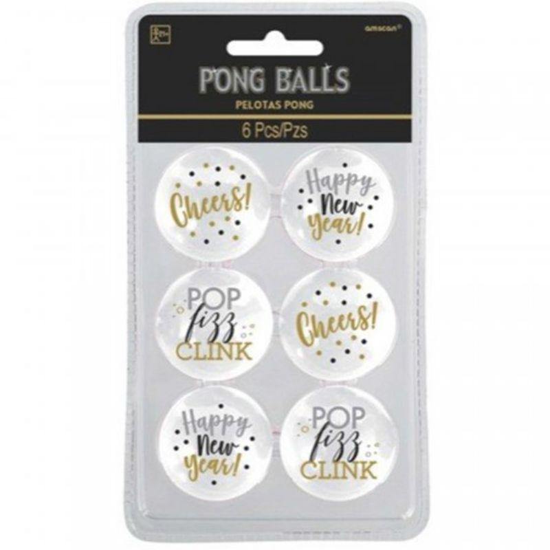 6 Pack New Years Pong Balls - 4cm - The Base Warehouse