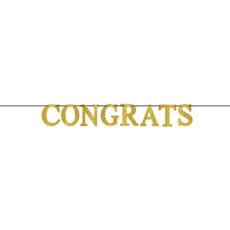 Congrats Large Letter Banner Gold Glittered - 24cm x 3.6m - The Base Warehouse