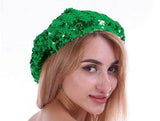 Load image into Gallery viewer, Adult Green Sequin Beret Hat - The Base Warehouse
