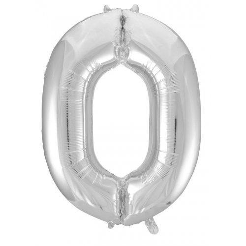 Silver Decrotex Number 0 Foil Balloon - 86cm - The Base Warehouse