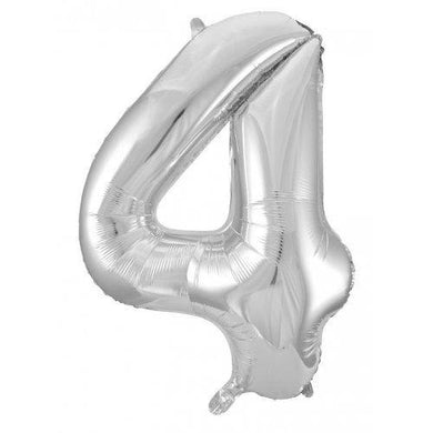 Silver Decrotex Number 4 Foil Balloon - 86cm - The Base Warehouse