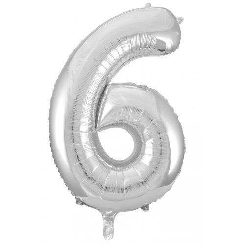 Silver Decrotex Number 6 Foil Balloon - 86cm - The Base Warehouse