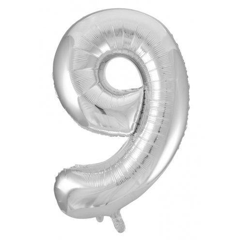 Silver Decrotex Number 9 Foil Balloon - 86cm - The Base Warehouse