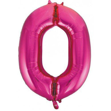 Hot Pink Decrotex Number 0 Foil Balloon - 86cm - The Base Warehouse