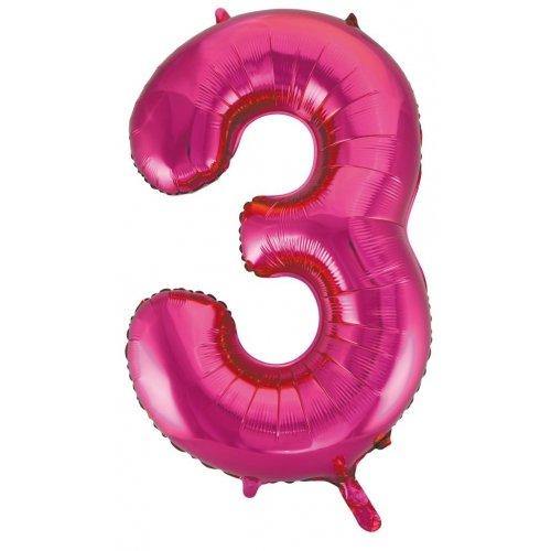 Hot Pink Decrotex Number 3 Foil Balloon - 86cm - The Base Warehouse