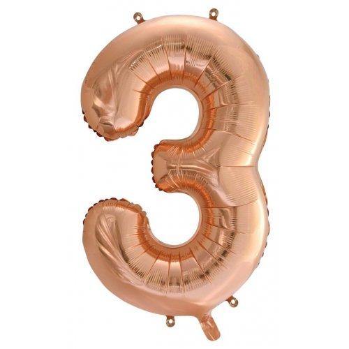 Rose Gold Decrotex Number 3 Foil Balloon - 86cm - The Base Warehouse