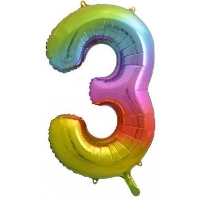Rainbow Splash Decrotex Number 3 Foil Balloon - 86cm - The Base Warehouse