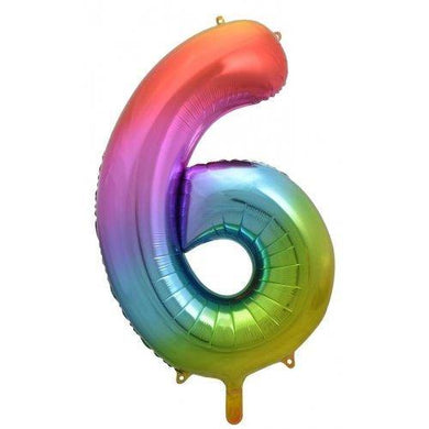 Rainbow Splash Decrotex Number 6 Foil Balloon - 86cm - The Base Warehouse
