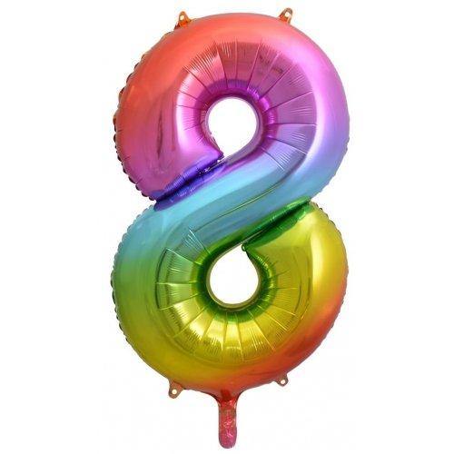 Rainbow Splash Decrotex Number 8 Foil Balloon - 86cm - The Base Warehouse