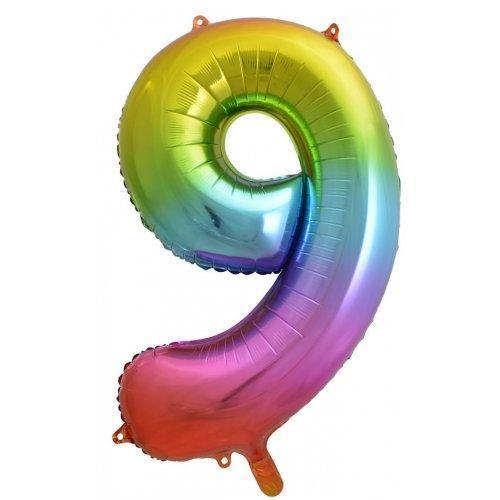 Rainbow Splash Decrotex Number 9 Foil Balloon - 86cm - The Base Warehouse