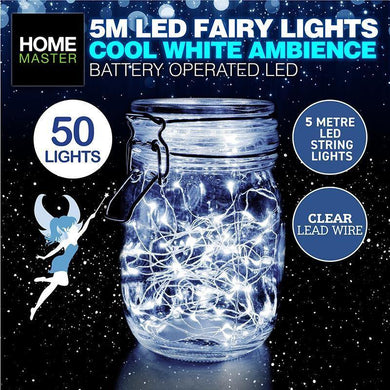 Cool White Clear Battery Operated Fairy Lights - 5m - The Base Warehouse