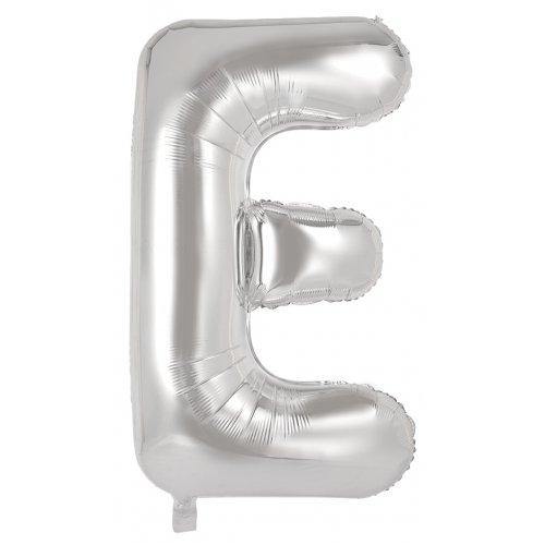 Silver Decrotex Letter E Foil Balloon - 86cm - The Base Warehouse