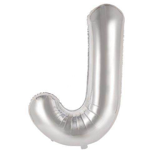 Silver Decrotex Letter J Foil Balloon - 86cm - The Base Warehouse