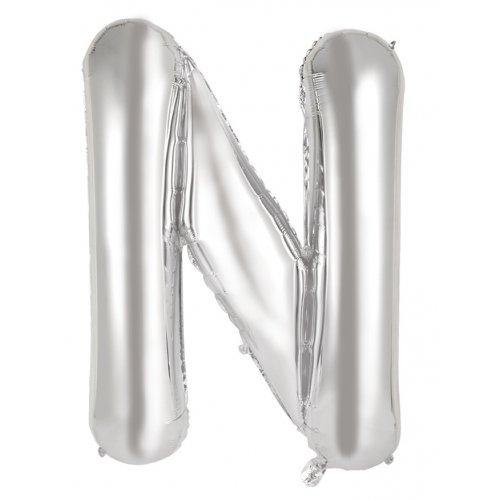 Silver Decrotex Letter N Foil Balloon - 86cm - The Base Warehouse