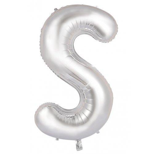Silver Decrotex Letter S Foil Balloon - 86cm - The Base Warehouse