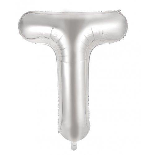 Silver Decrotex Letter T Foil Balloon - 86cm - The Base Warehouse