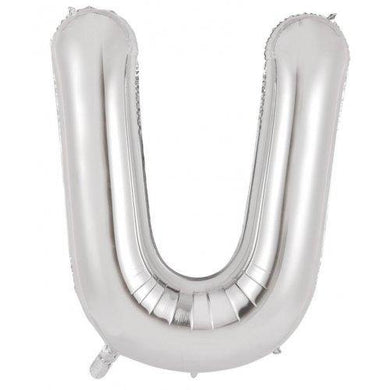 Silver Decrotex Letter U Foil Balloon - 86cm - The Base Warehouse