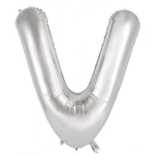 Silver Decrotex Letter V Foil Balloon - 86cm - The Base Warehouse