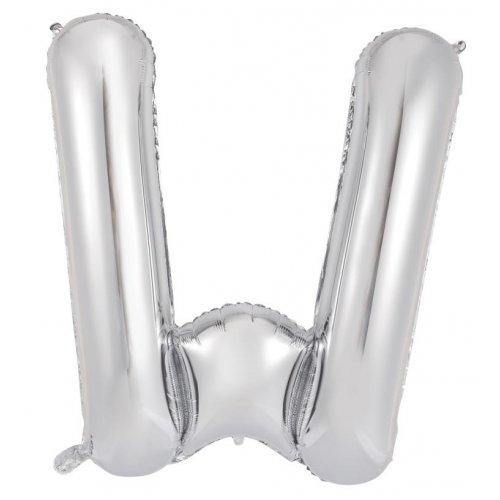 Silver Decrotex Letter W Foil Balloon - 86cm - The Base Warehouse