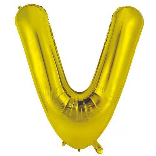 Gold Decrotex Letter V Foil Balloon - 86cm - The Base Warehouse